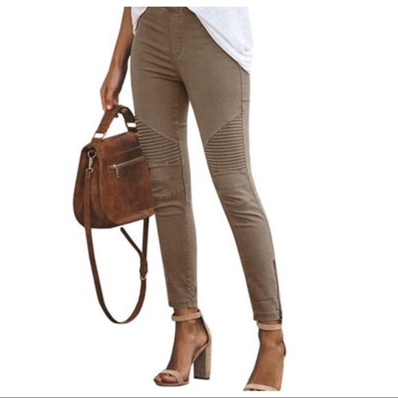 Mocha Stretch motto jeggings with zipper trim - Picture 3 of 5